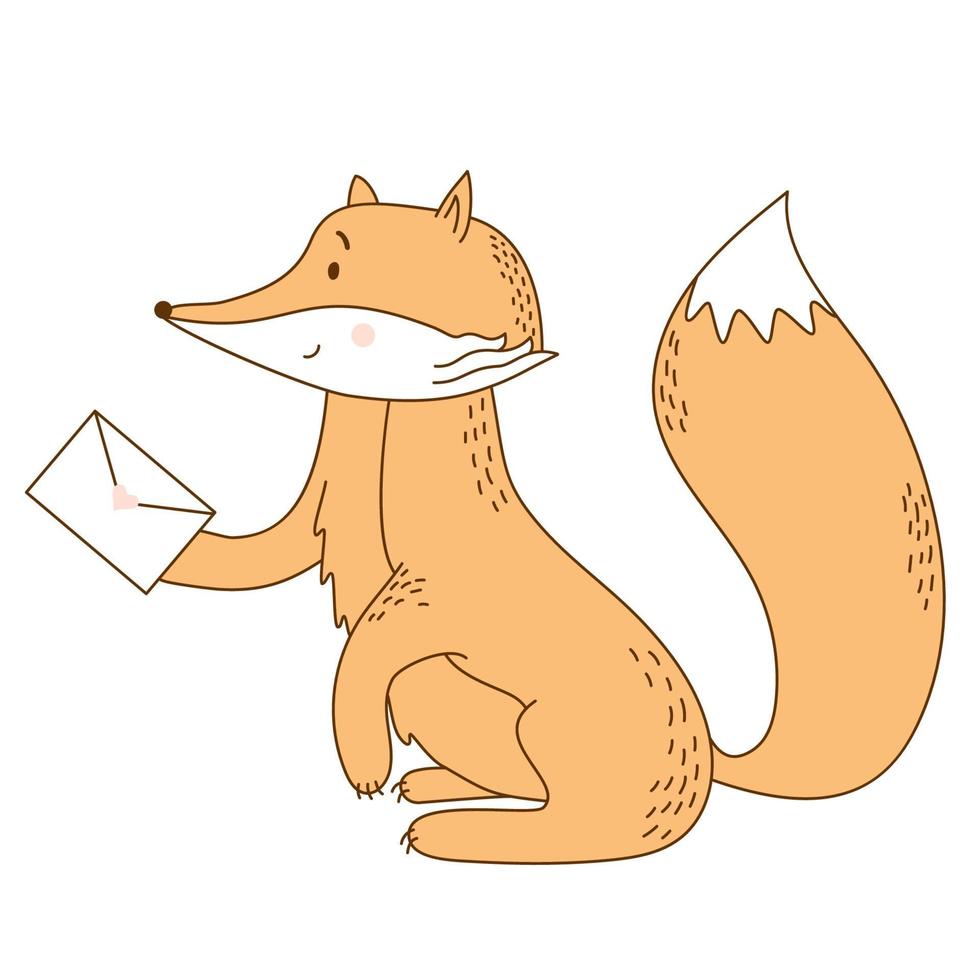 Red Fox With an envelope letter in a paw. Cute wild animal vector