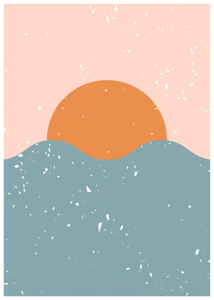 Abstract contemporary aesthetic backgrounds landscape with Sun, sea. vector