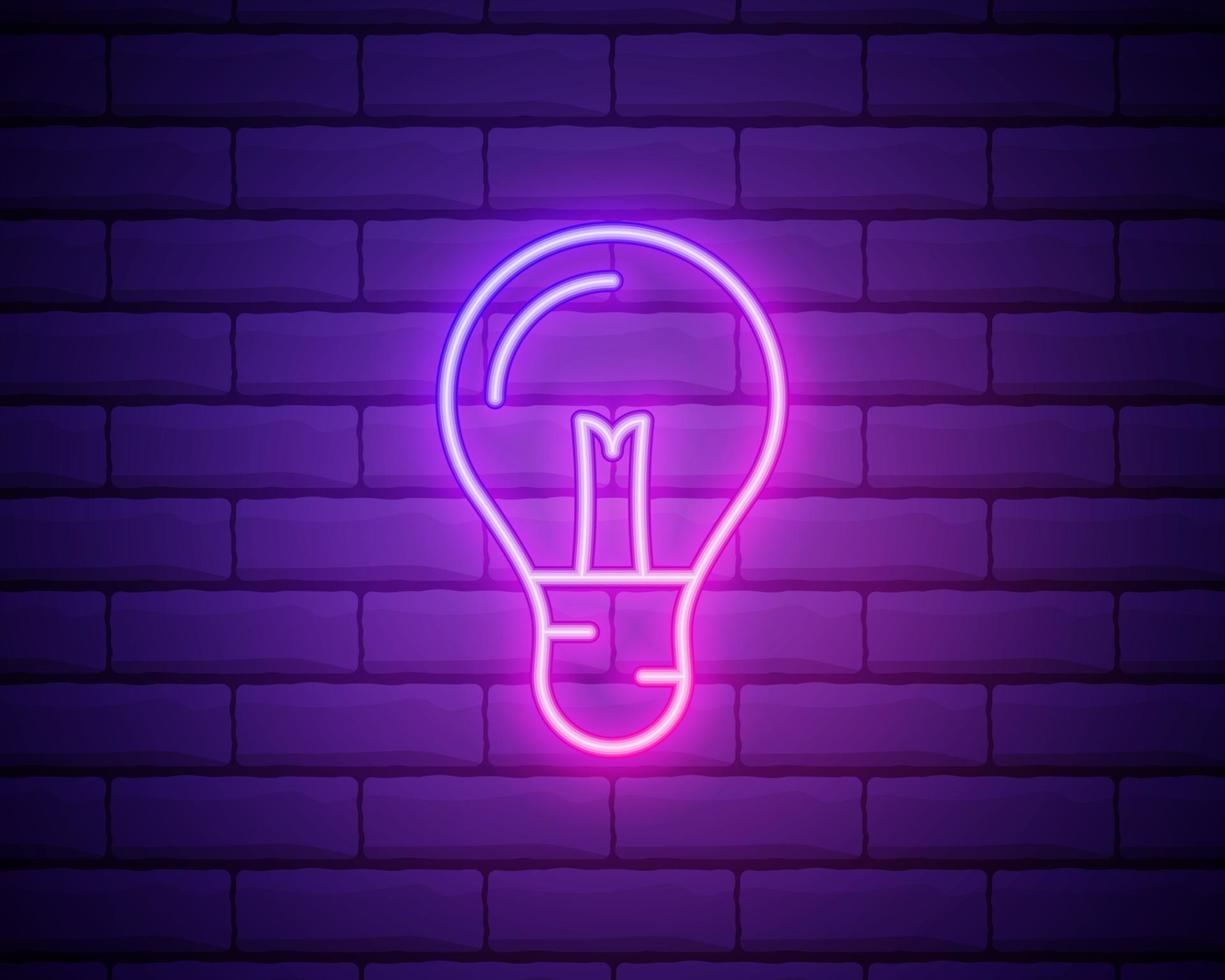 Glowing neon Light bulb shine icon isolated on brick wall background vector