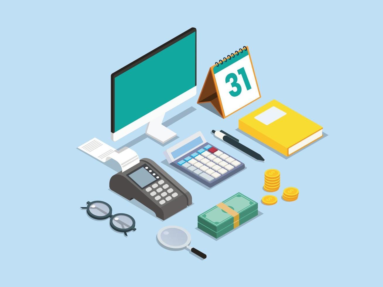 Payment terminal with calculator and money vector