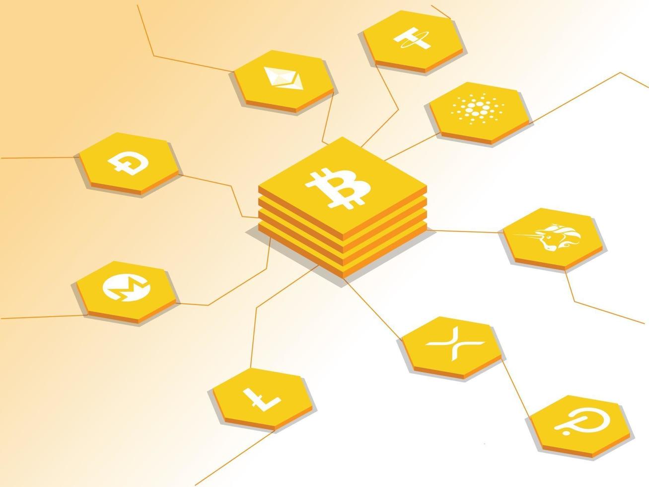 Cryptocurrency symbols connecting to a server vector
