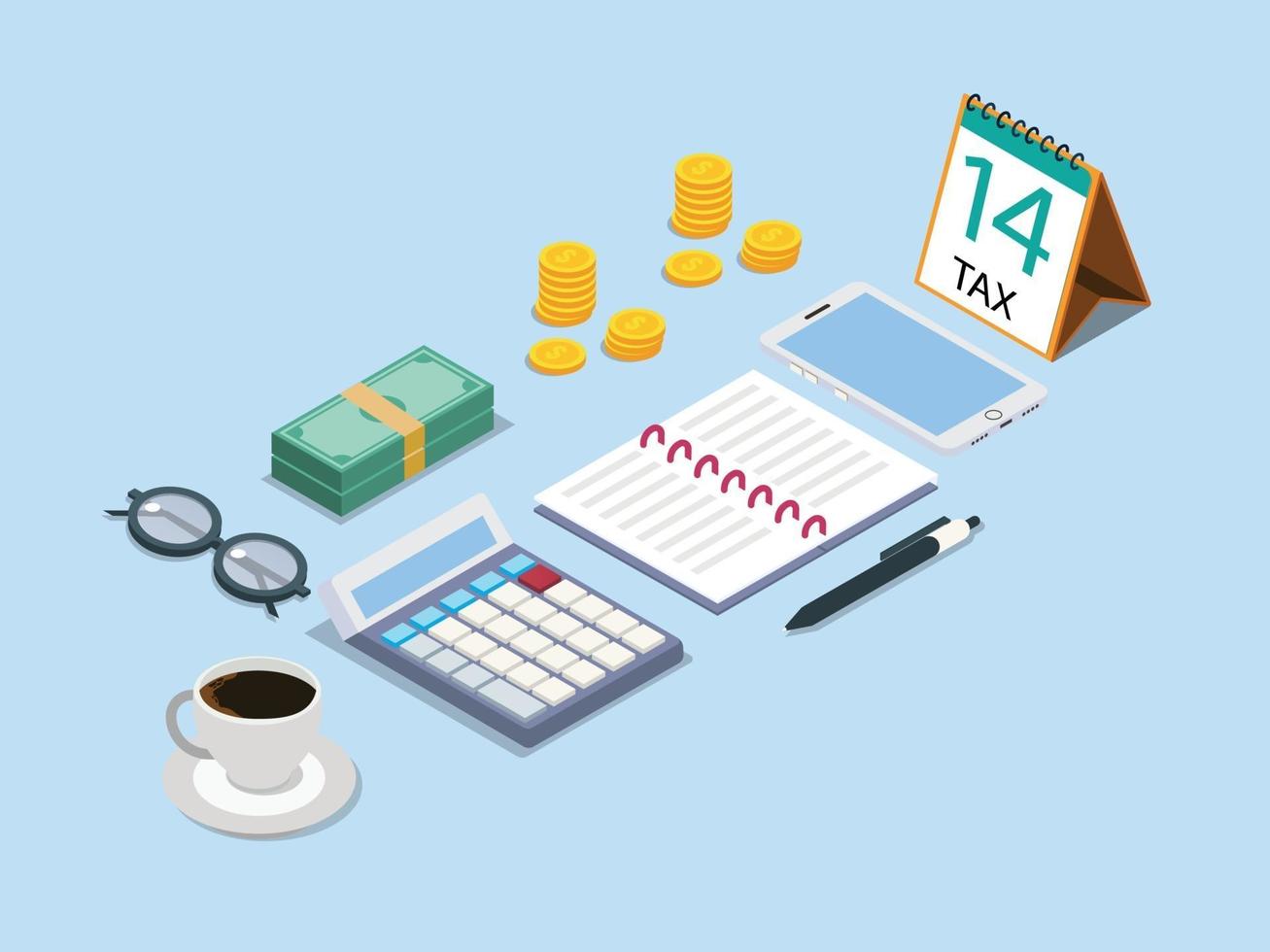 Tax calculator with notebook and mobile phone vector