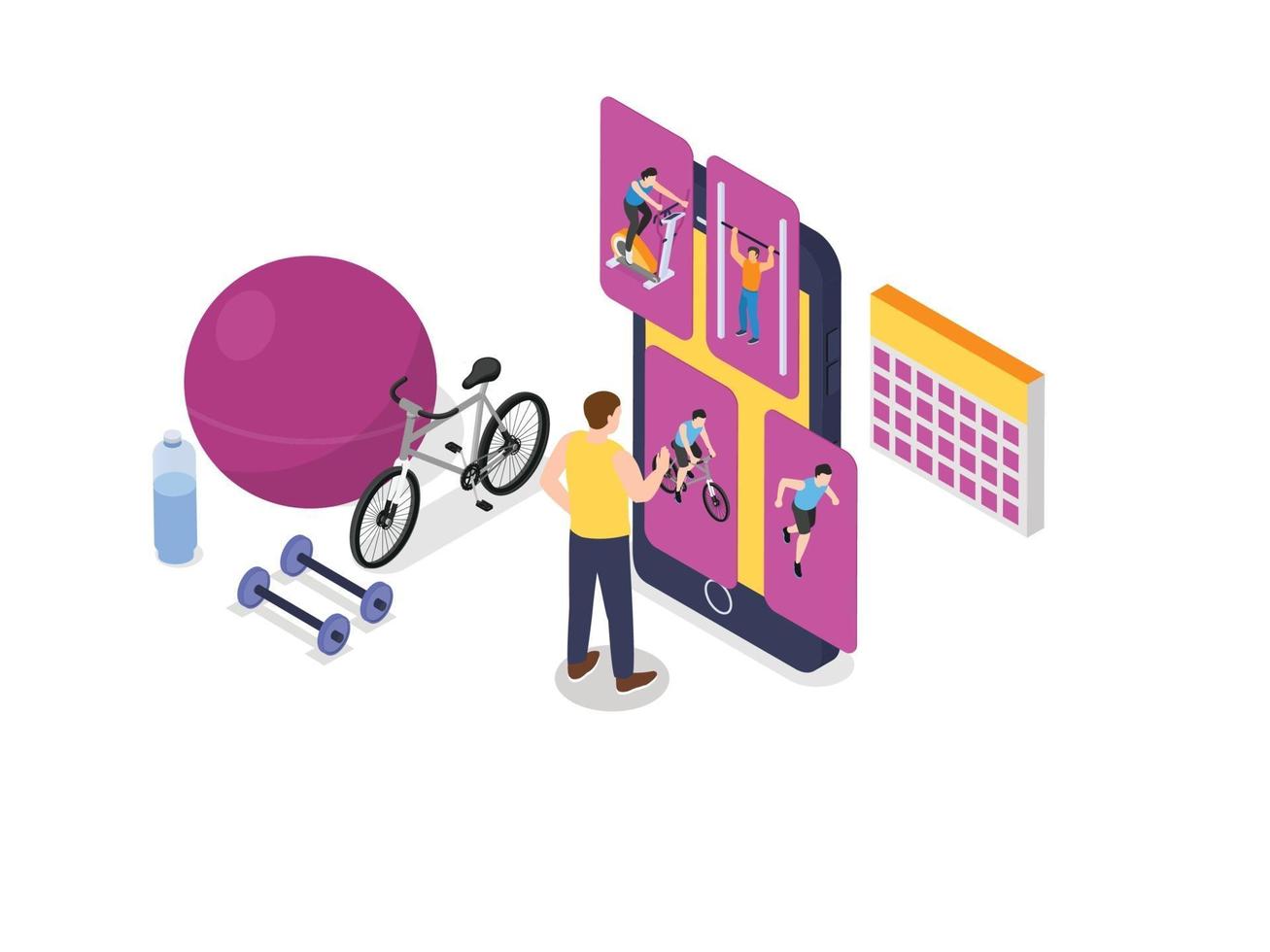 Man choosing exercise activity on workout apps vector