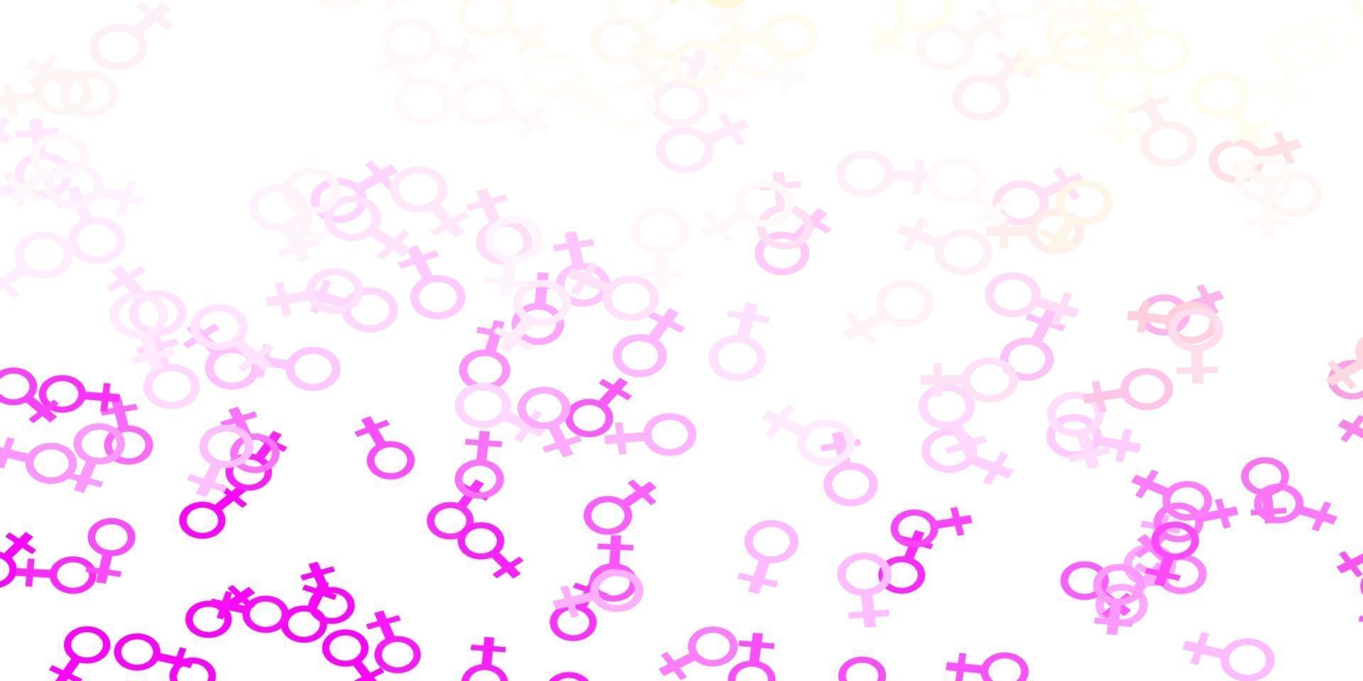 textura de vector de color rosa claro, amarillo con símbolos de derechos de las mujeres.