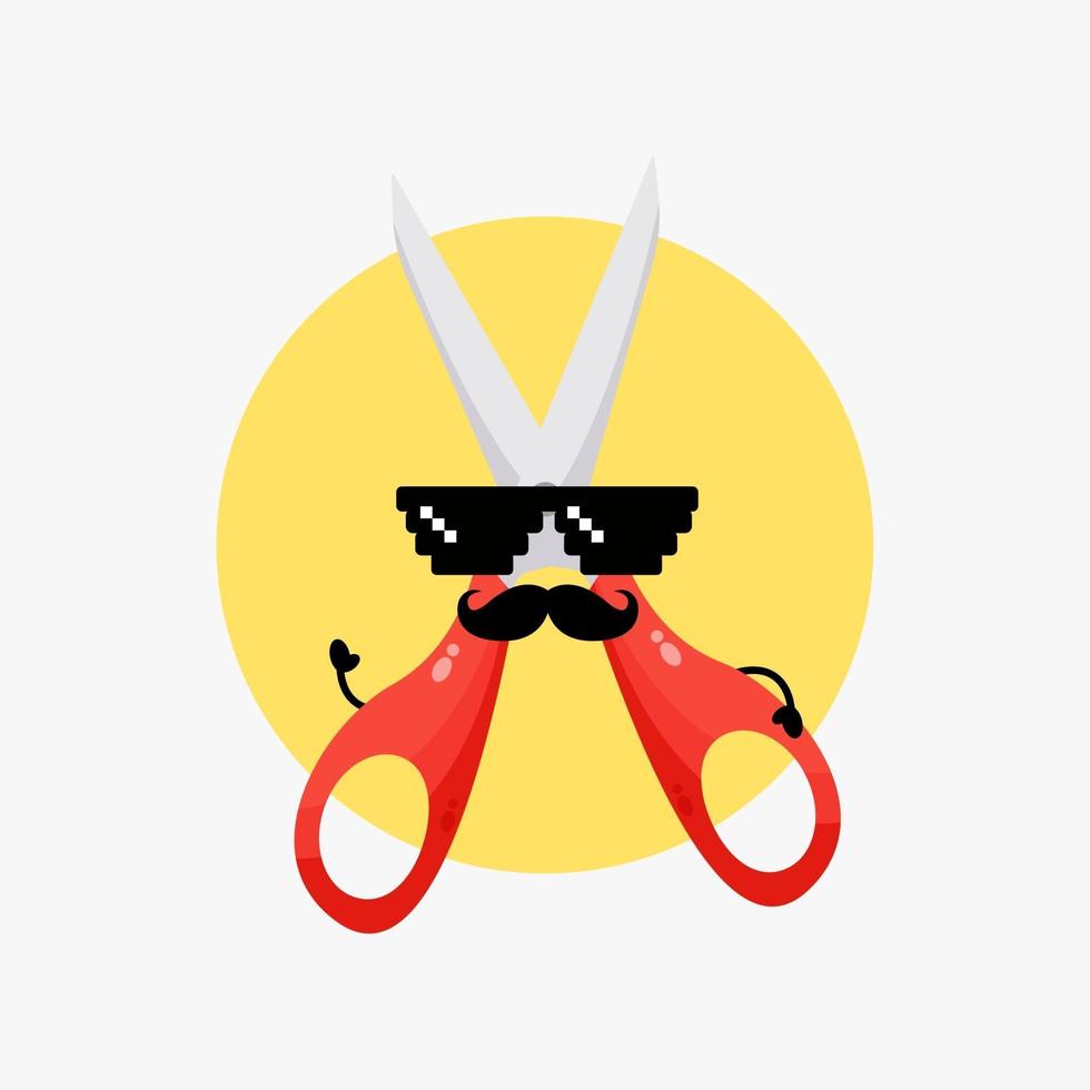 Cute scissors character with mustache vector