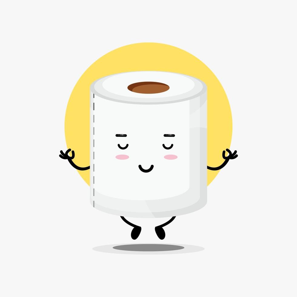 Cute toilet paper character in yoga pose vector