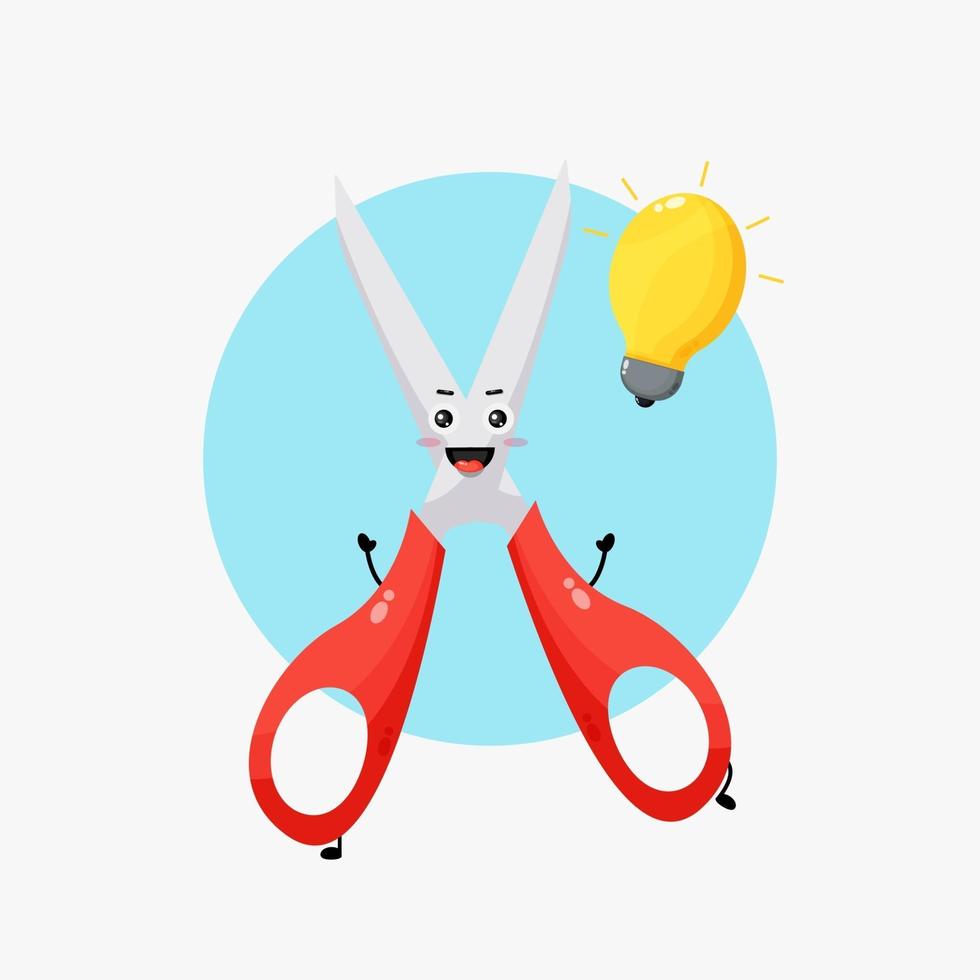 Cute scissors character with light bulb idea vector