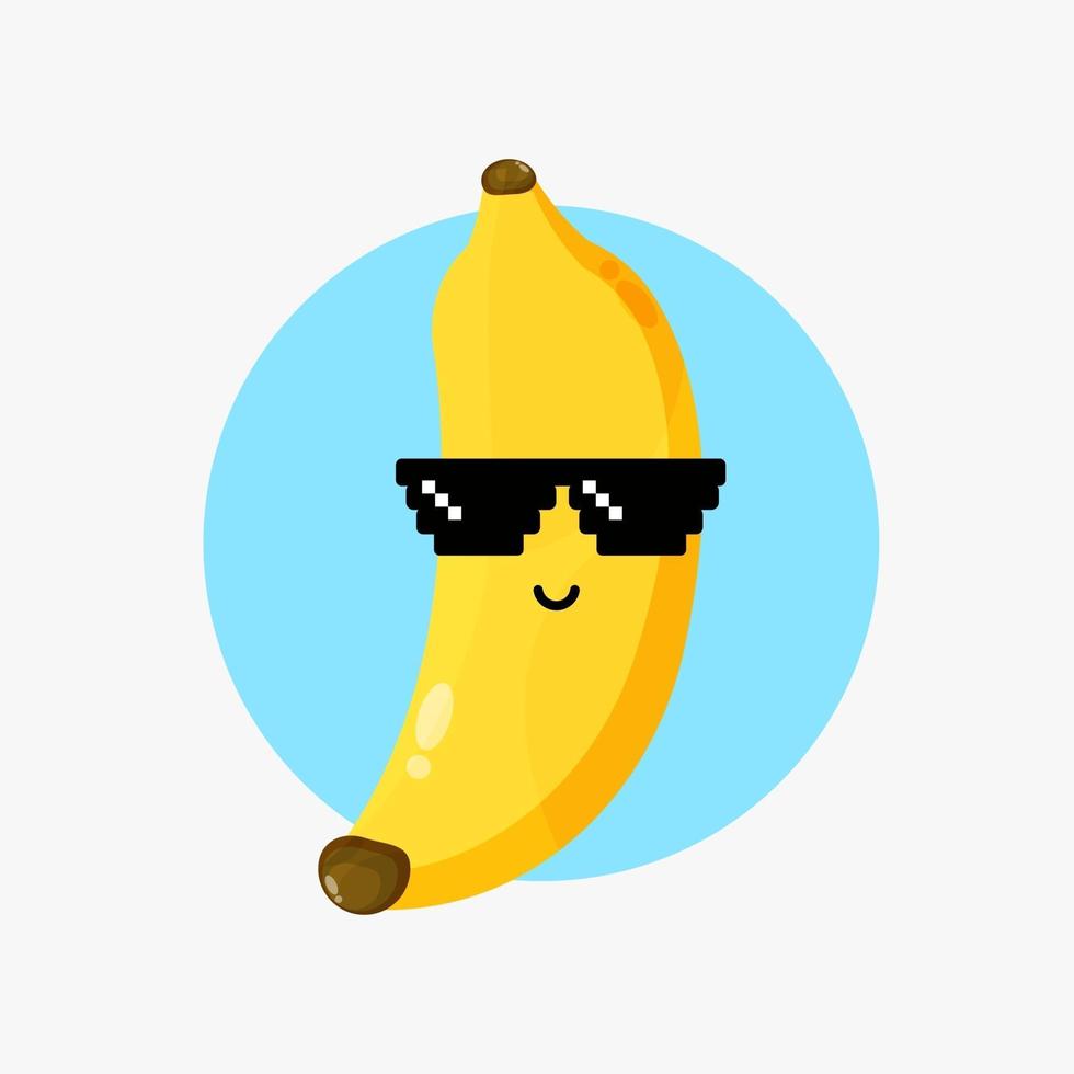 Cute banana character wearing pixel glasses vector
