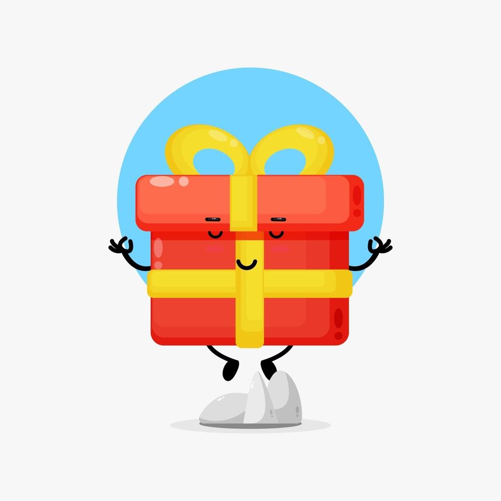 Cute gift box character in yoga pose vector