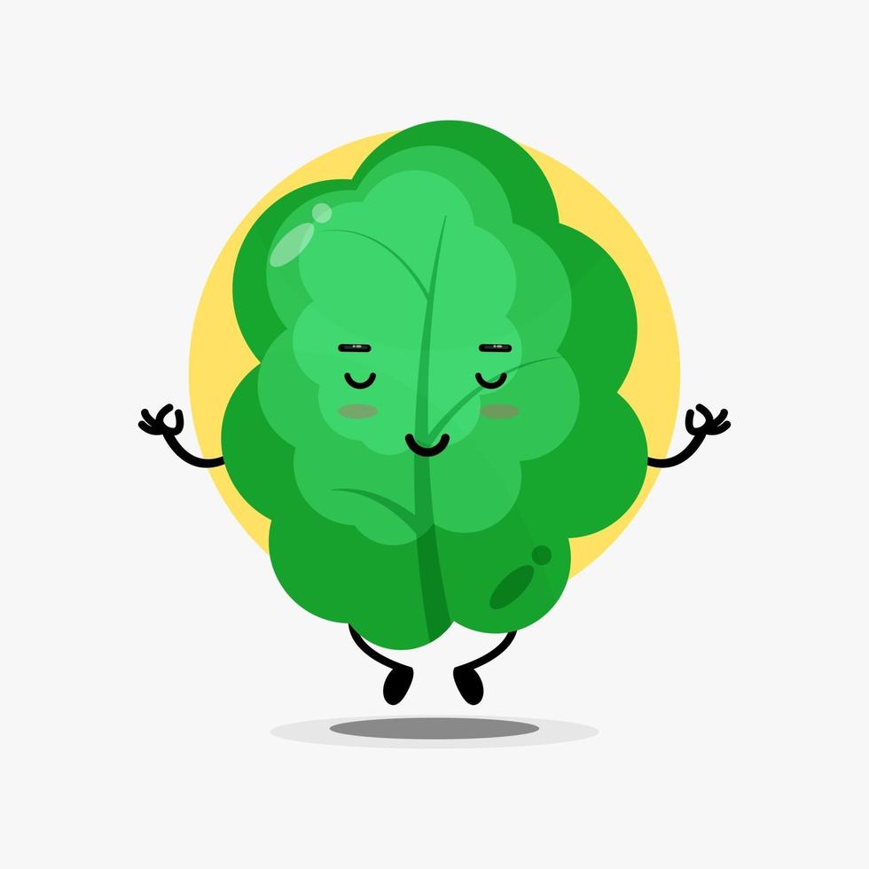 Cute leaf character in yoga pose vector