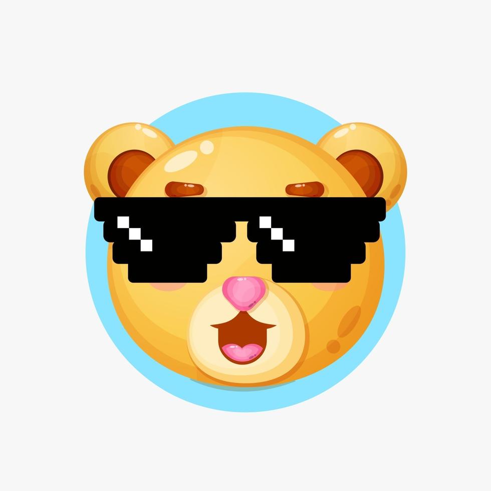 Cute bear character wearing pixel glasses vector