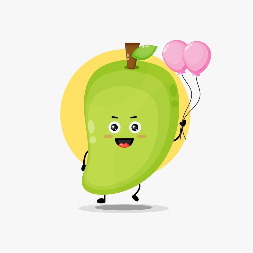 Illustration of cute mango character carrying balloon vector