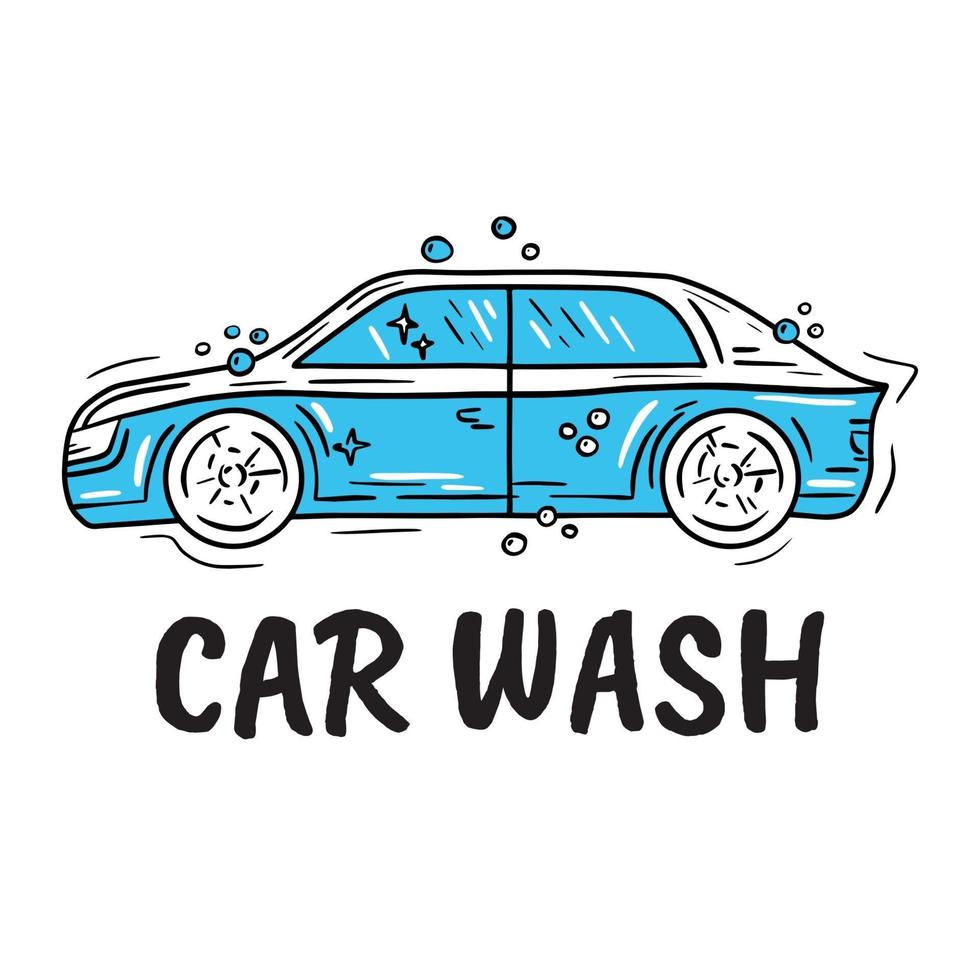 Car wash logo with bubbles in Doodle style vector