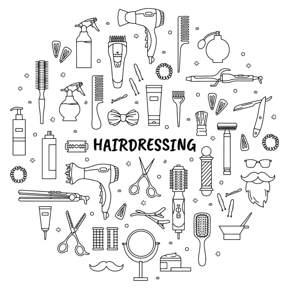 Hairdressing and barbershop tools set of icons vector