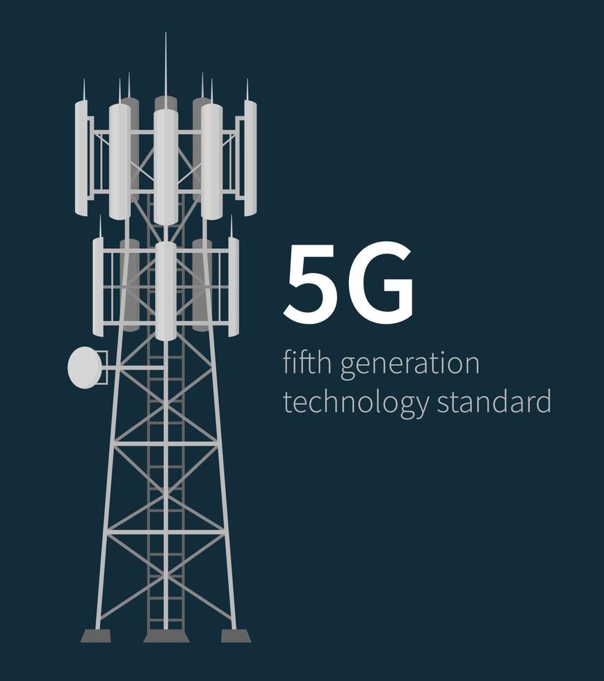 5G technology standard mast base stations on blue vector