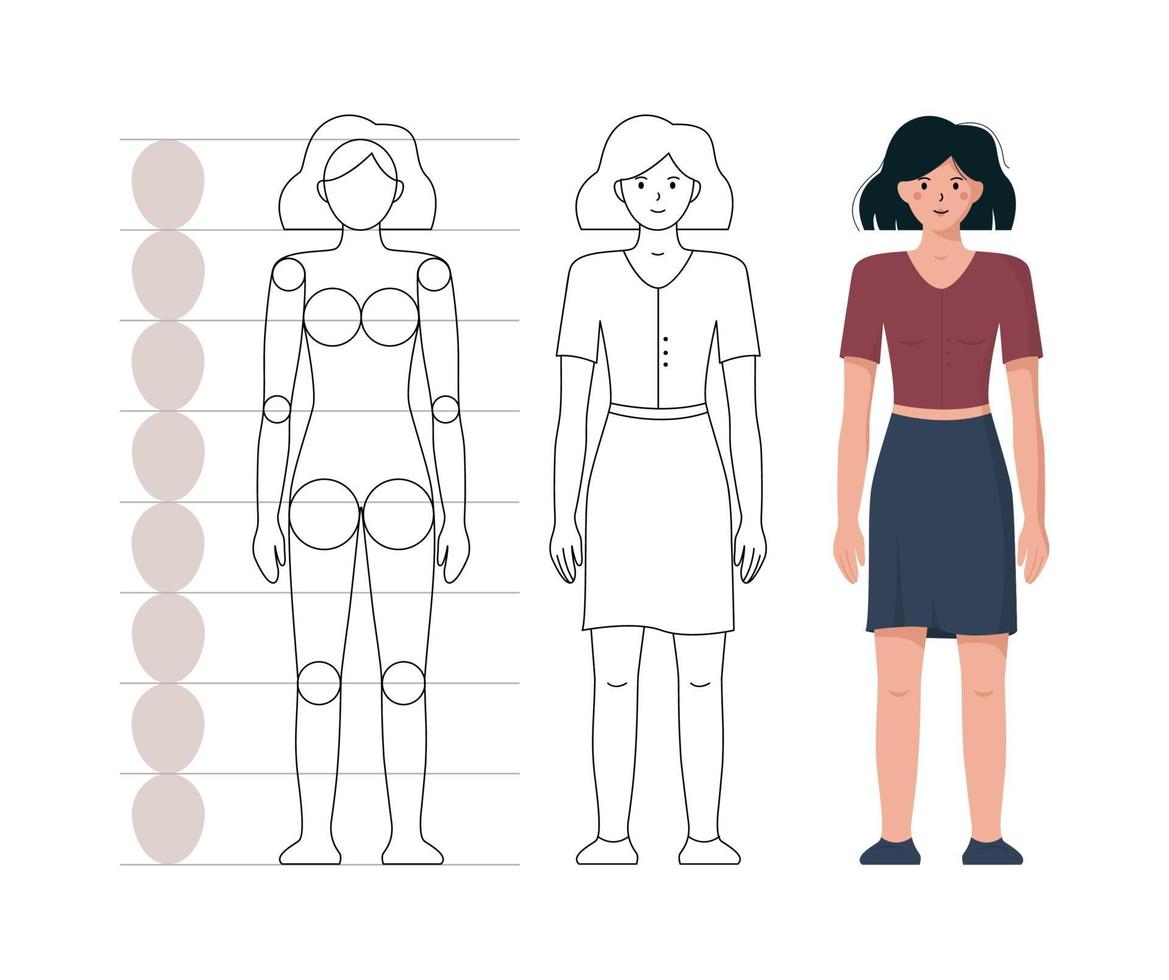 How to draw a woman flat outline tutorial vector