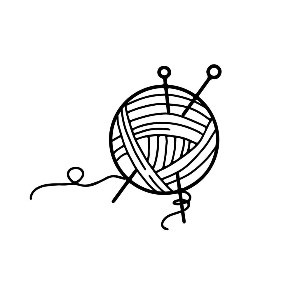 Ball of yarn, skein of thread in doodle style vector