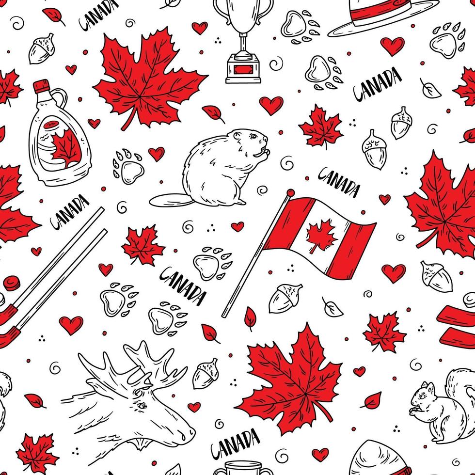 feliz día de canadá, un patrón sin fisuras con iconos vector