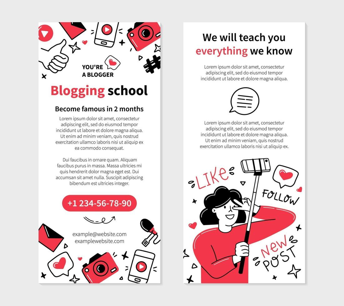 Blogging school flyer for printing in Doodle style vector