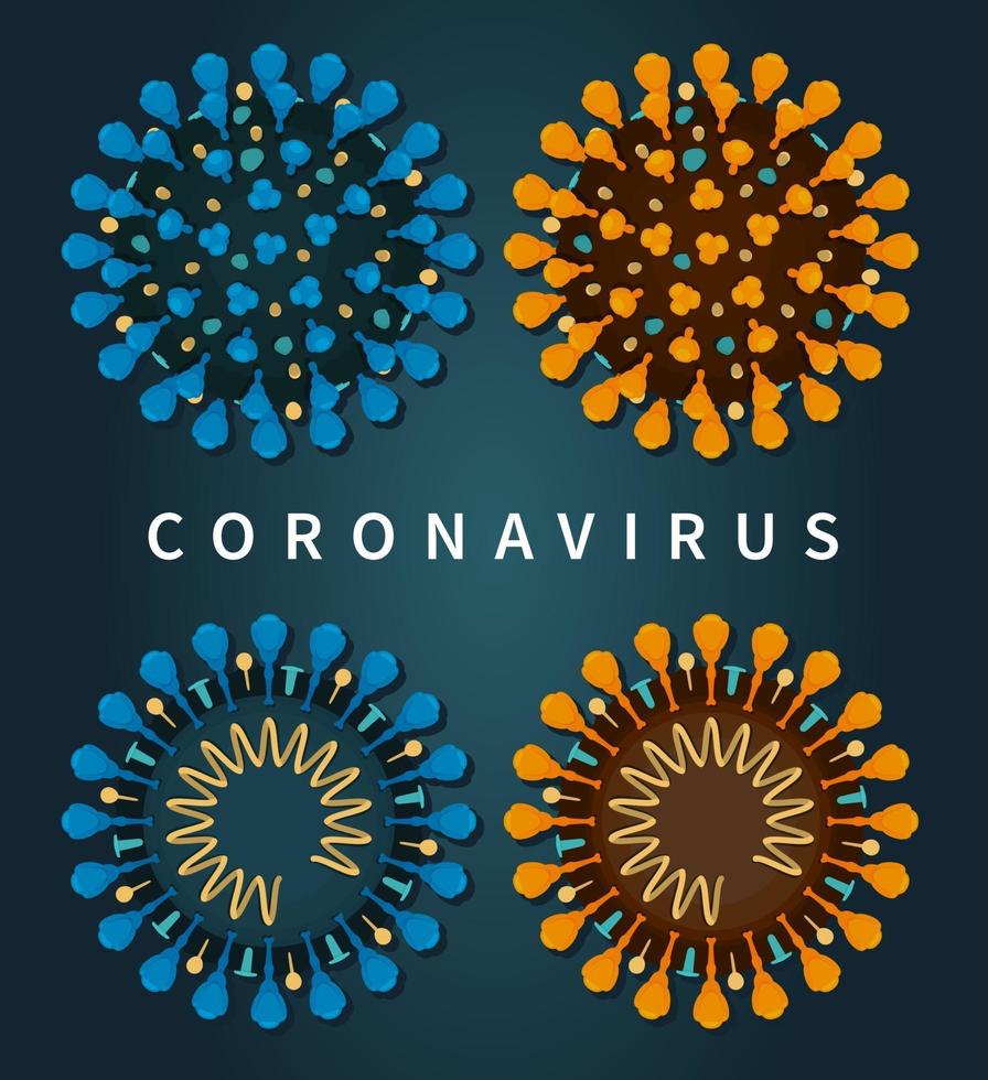 Close-up view on coronavirus COVID-19 isolated set vector