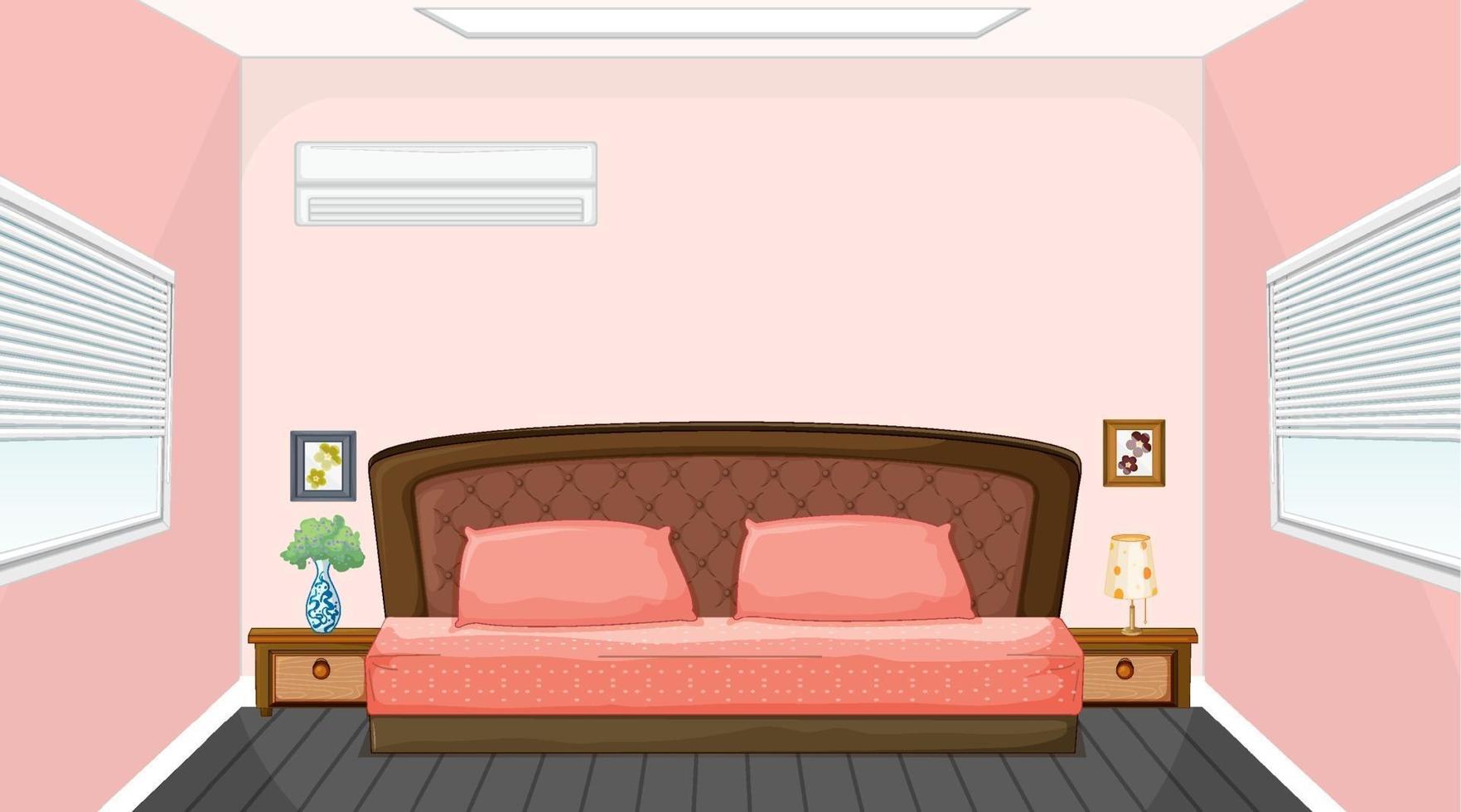 Pink bedroom interior design with furniture vector