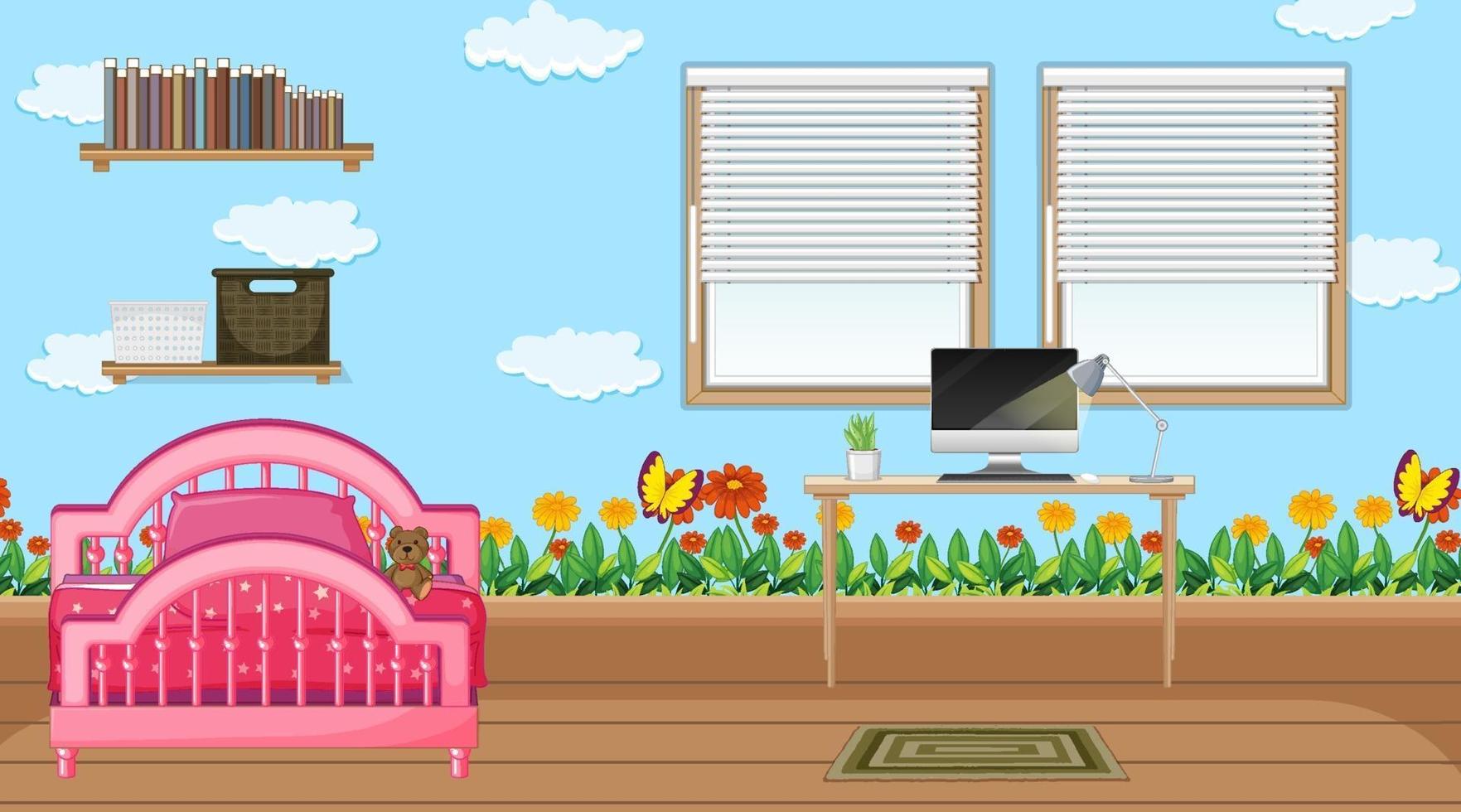 Bedroom interior design with furniture for kids vector