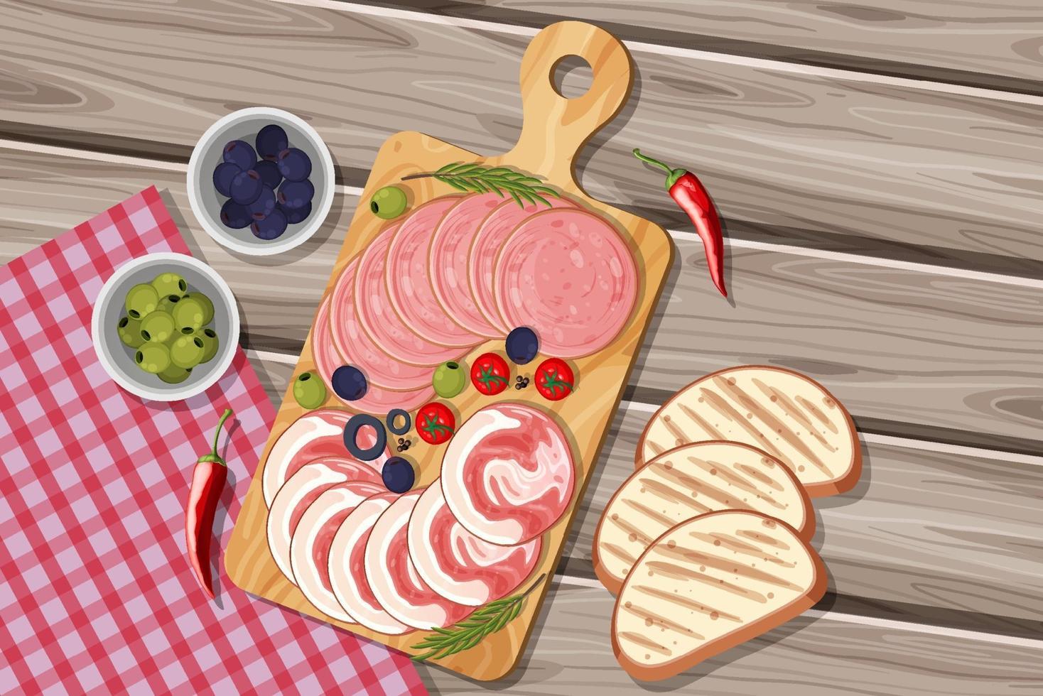 Cold cuts platter in cartoon style on the table vector