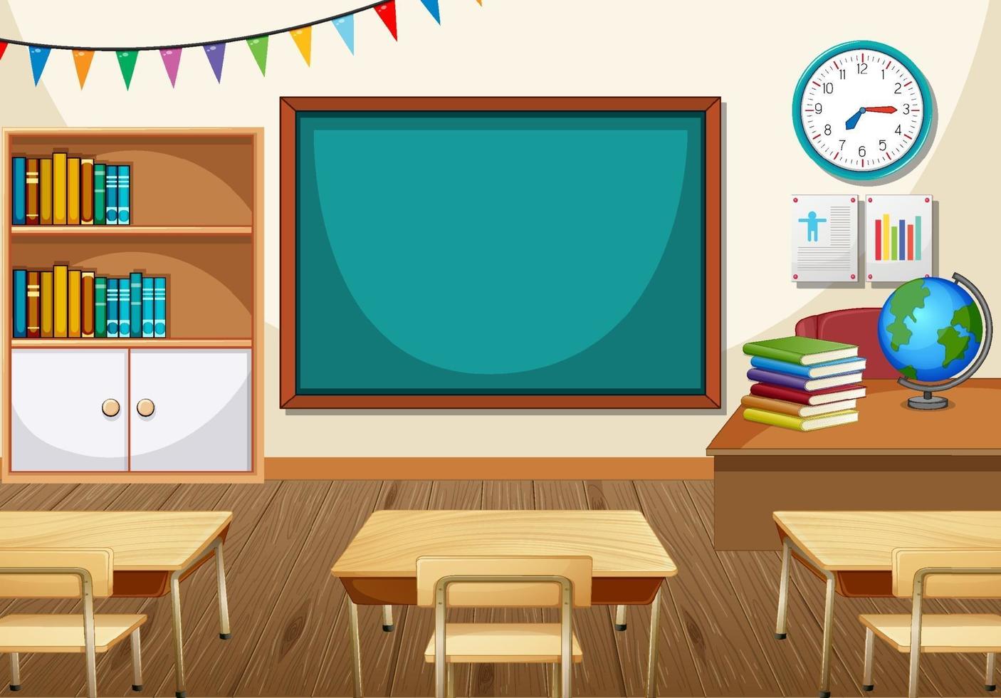 Empty classroom interior with chalkboard vector