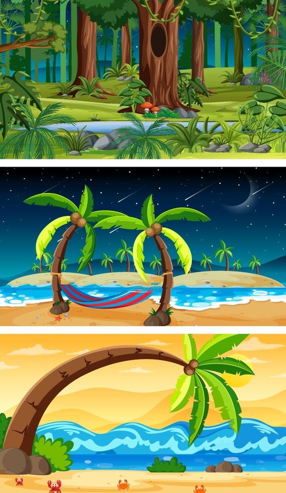 Three different nature horizontal scenes vector