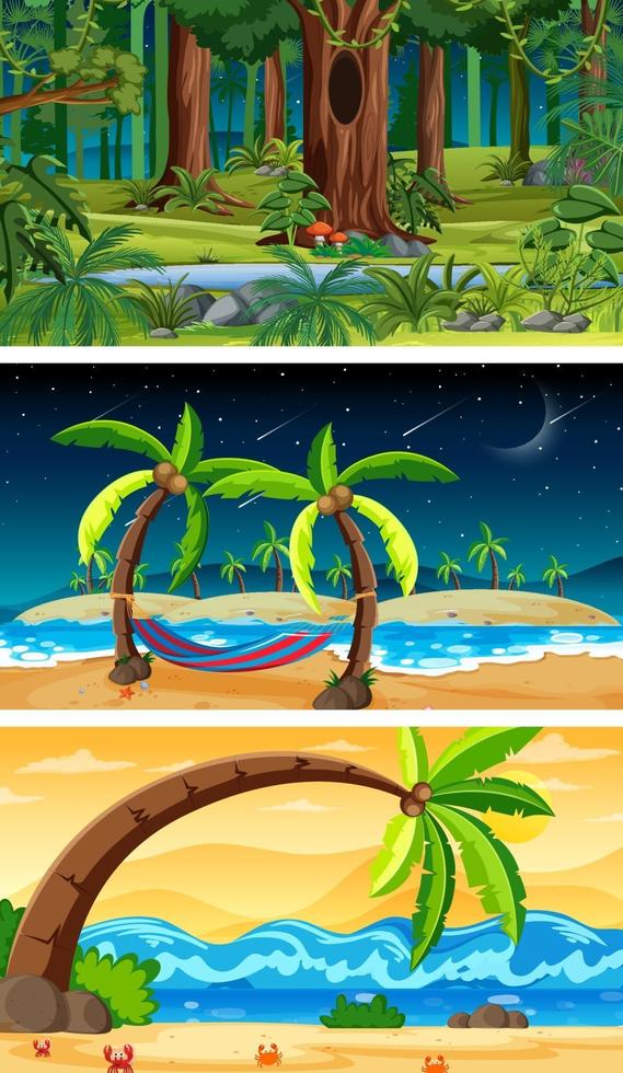 tres escenas horizontales de naturaleza diferente. vector