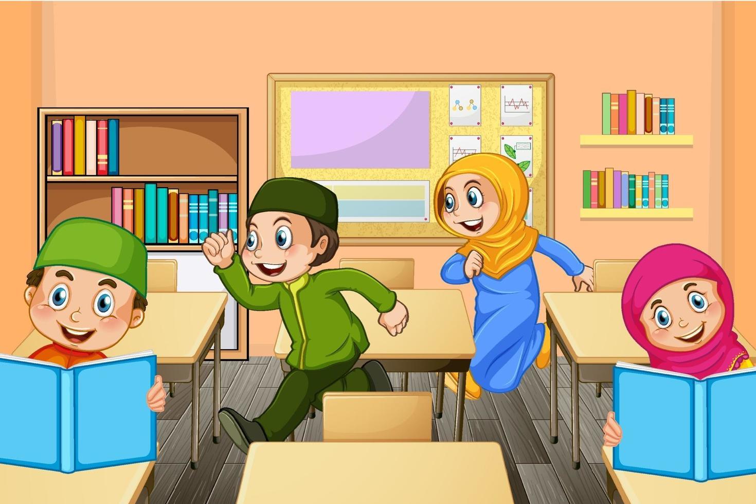 Muslim students in the classroom scene vector
