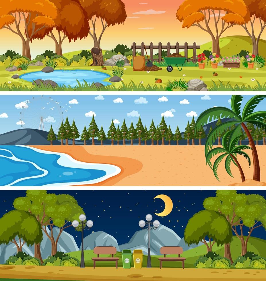 Set of different nature horizontal scenes vector