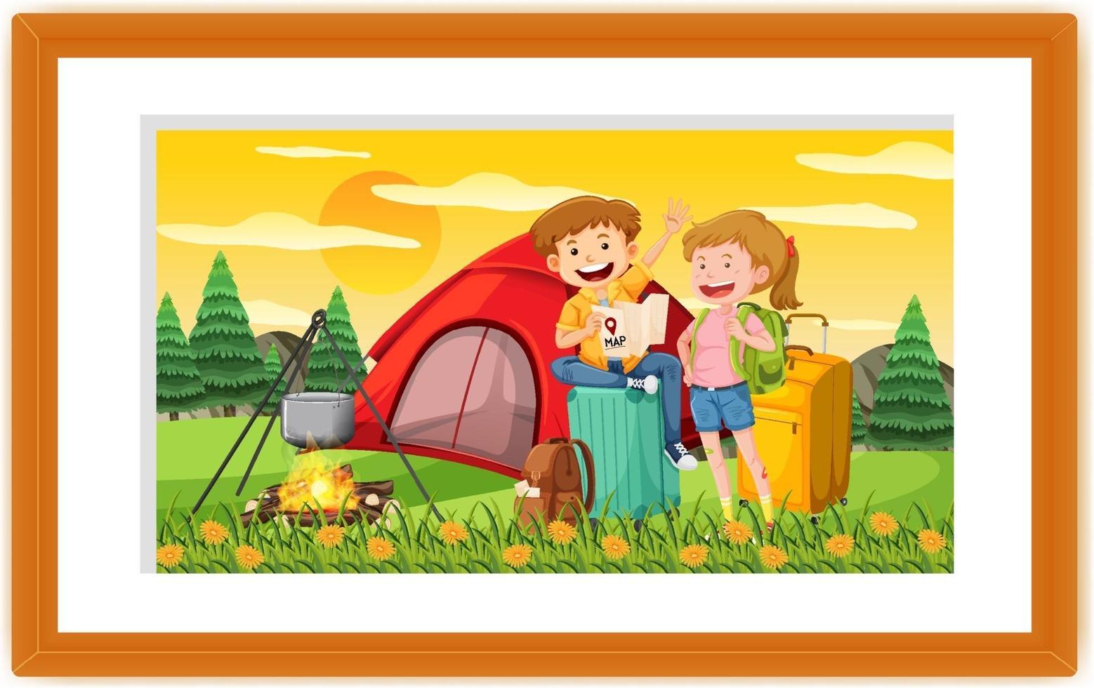 A picture of boy and girl camping outdoor scene vector