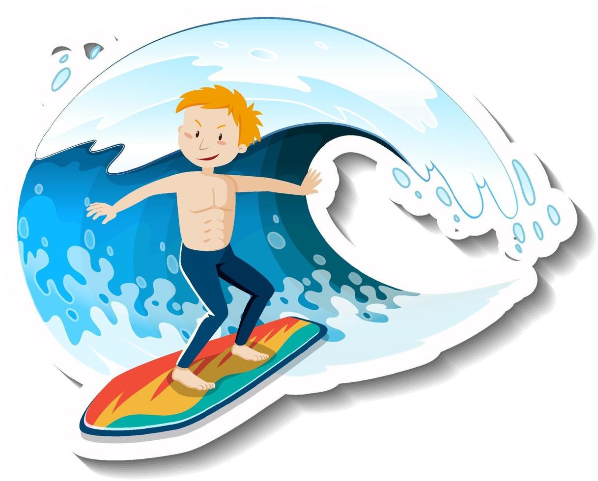 Hombre aislado surfeando con olas del océano vector