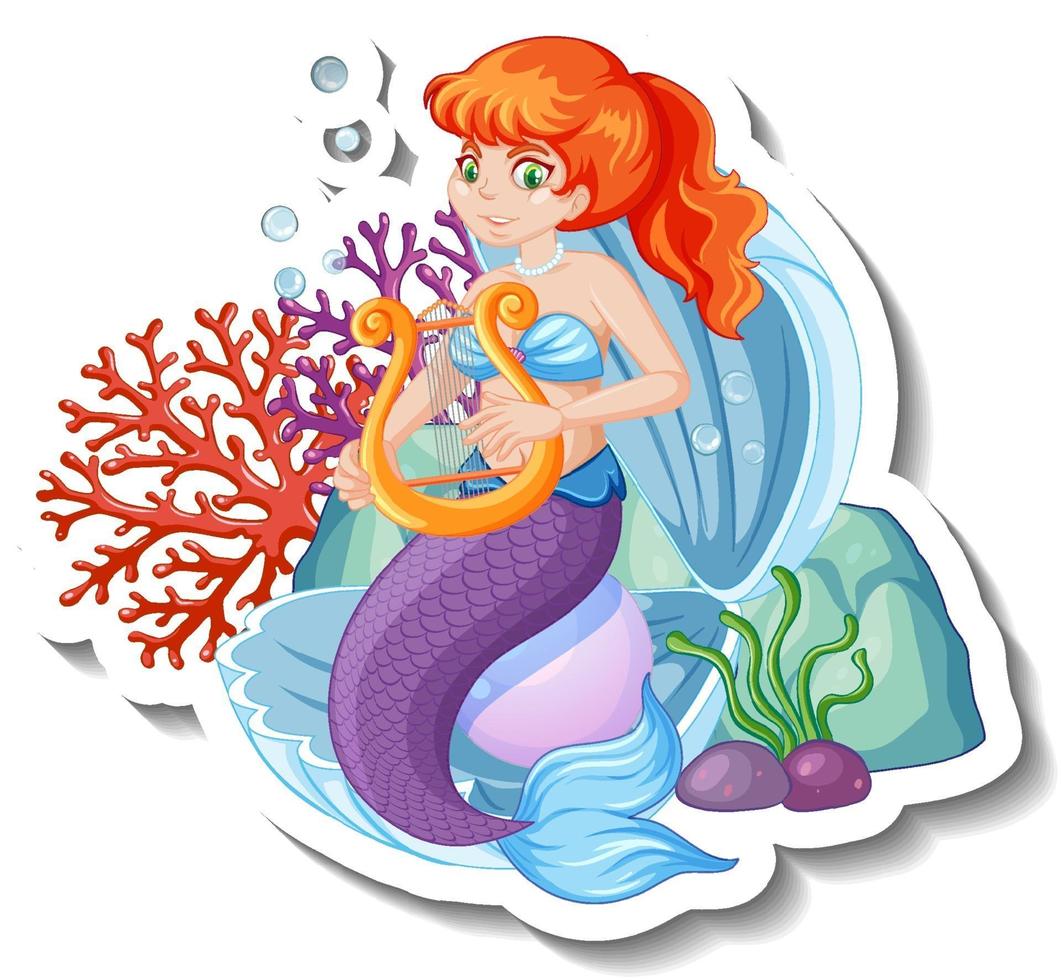 A sticker template with beautiful mermaid cartoon character vector