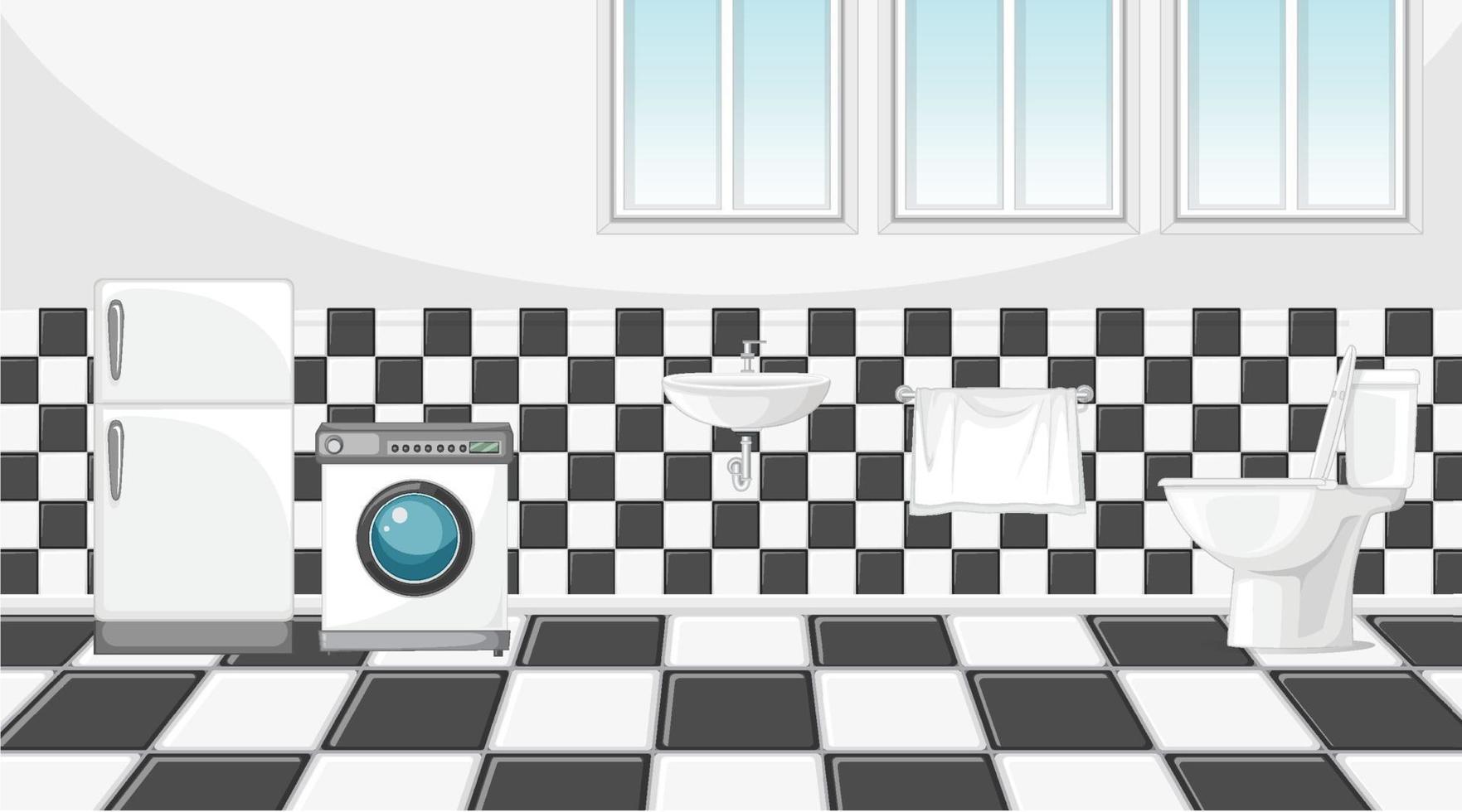 Scene with washing machine and refrigerator in the toilet vector