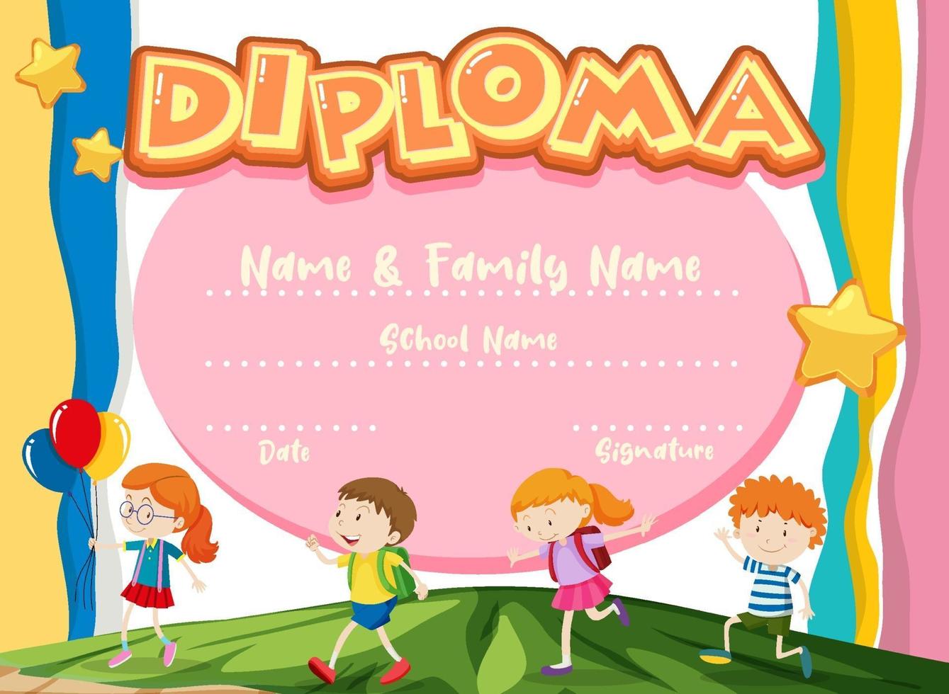 Kids diploma certificate template vector