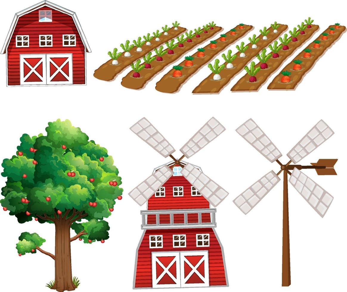 Farm element set isolated on white background vector