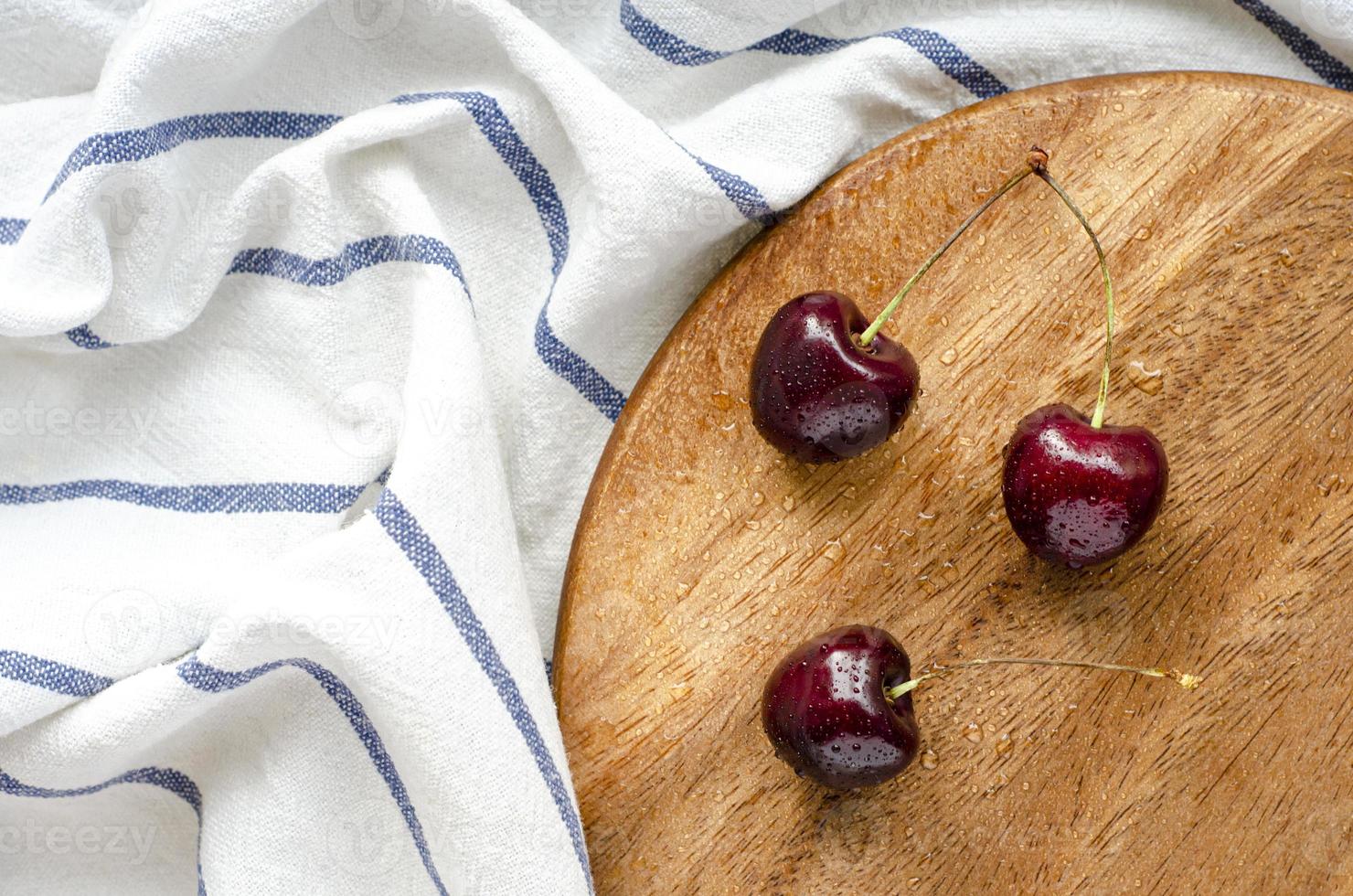 Ripe cherry, top view. Kitchen. Summer berry. photo