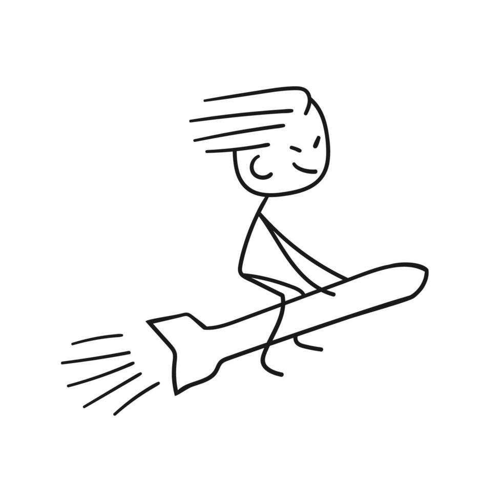 stickman sitting on rocket vector illustration