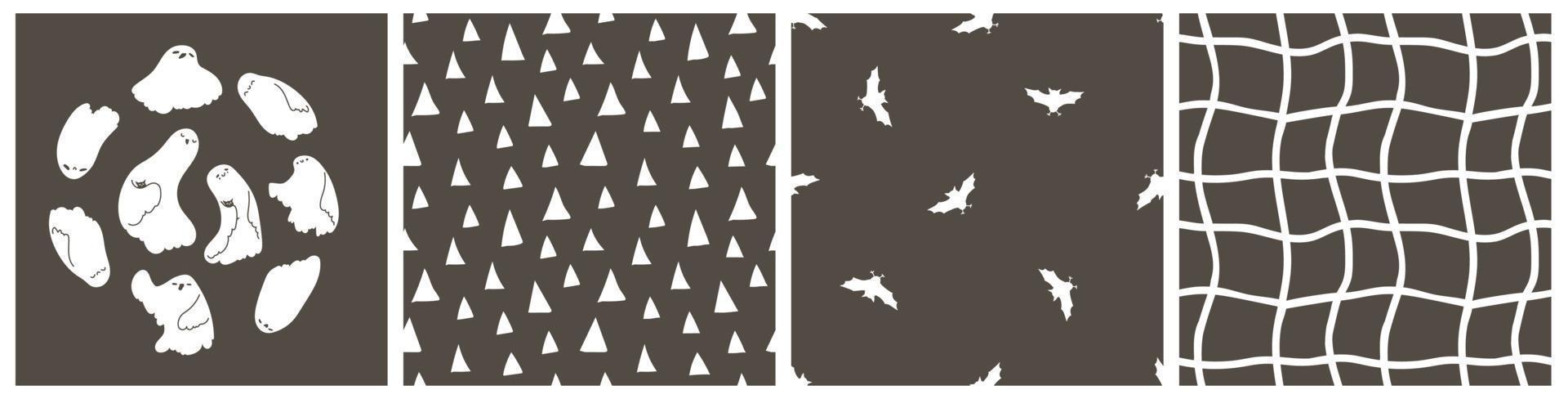 Set of Halloween simple childish seamless patterns and ghosts concept vector