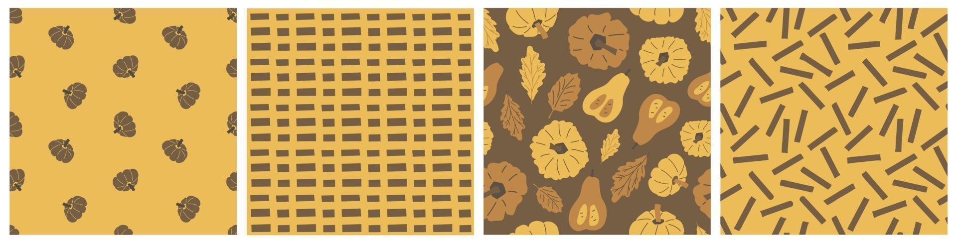 Set of yellow brown autumn seamless patterns vector