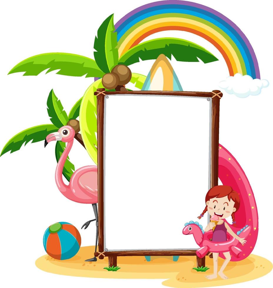 Empty banner template in beach scene isolated vector