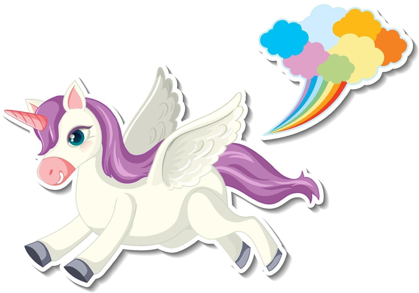 Cute unicorn stickers with a pegasus flying cartoon character vector