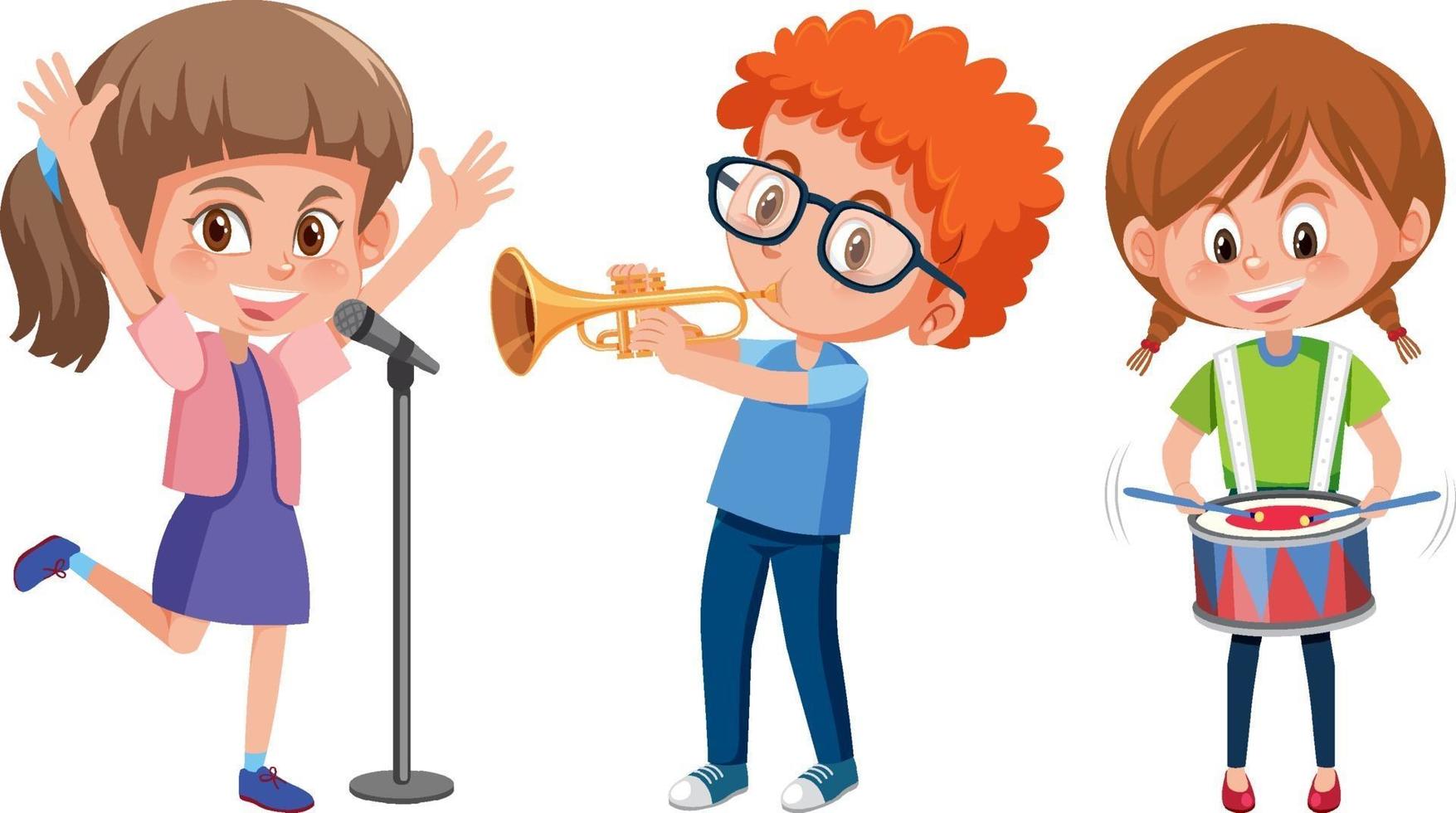 conjunto de diferentes niños tocando instrumentos musicales. vector