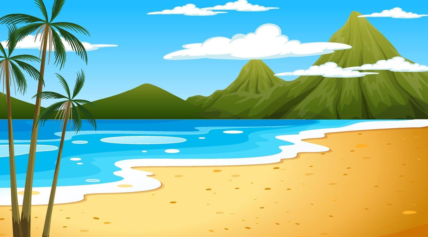 playa en la escena del paisaje diurno con fondo de montaña vector