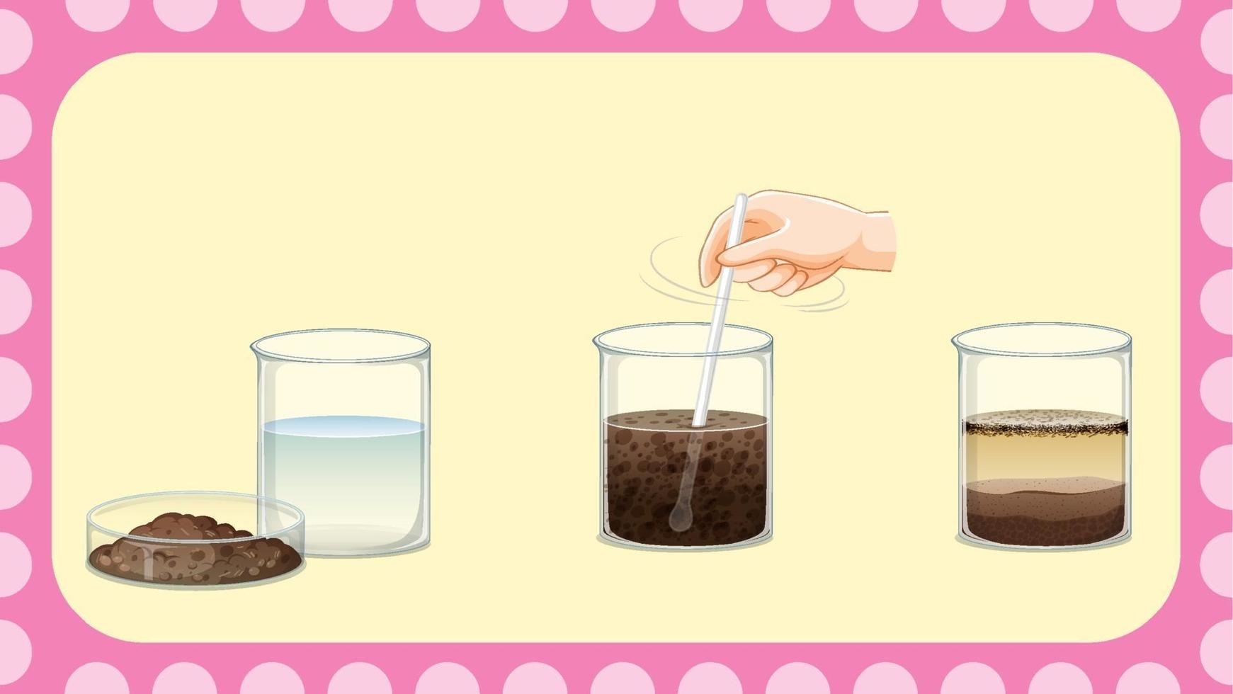 Dissolving science experiment with soil in water vector