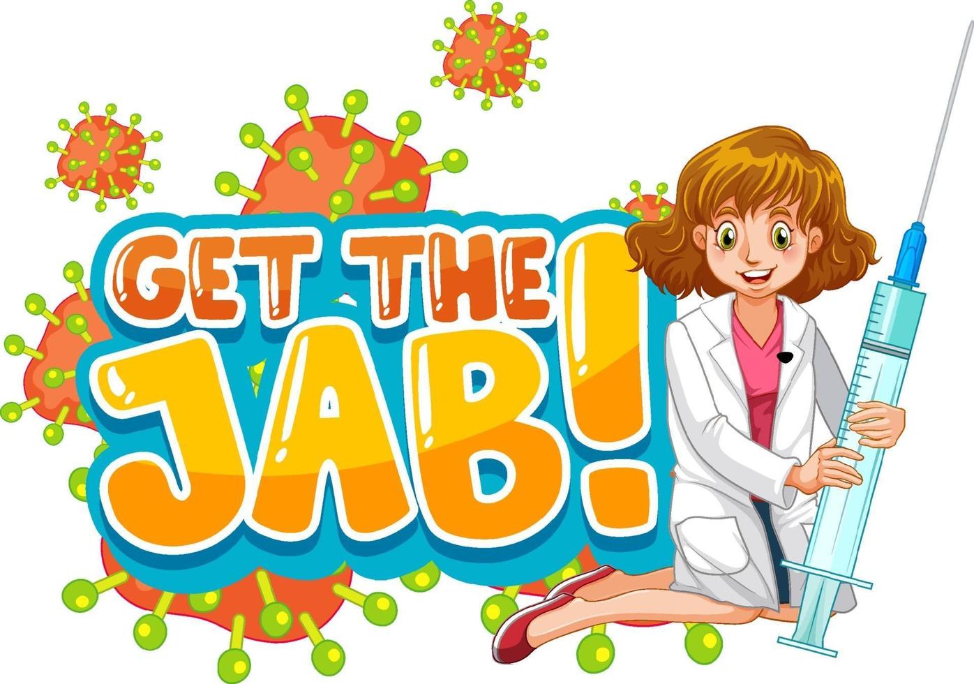 Jab time font design with a doctor woman on white background vector