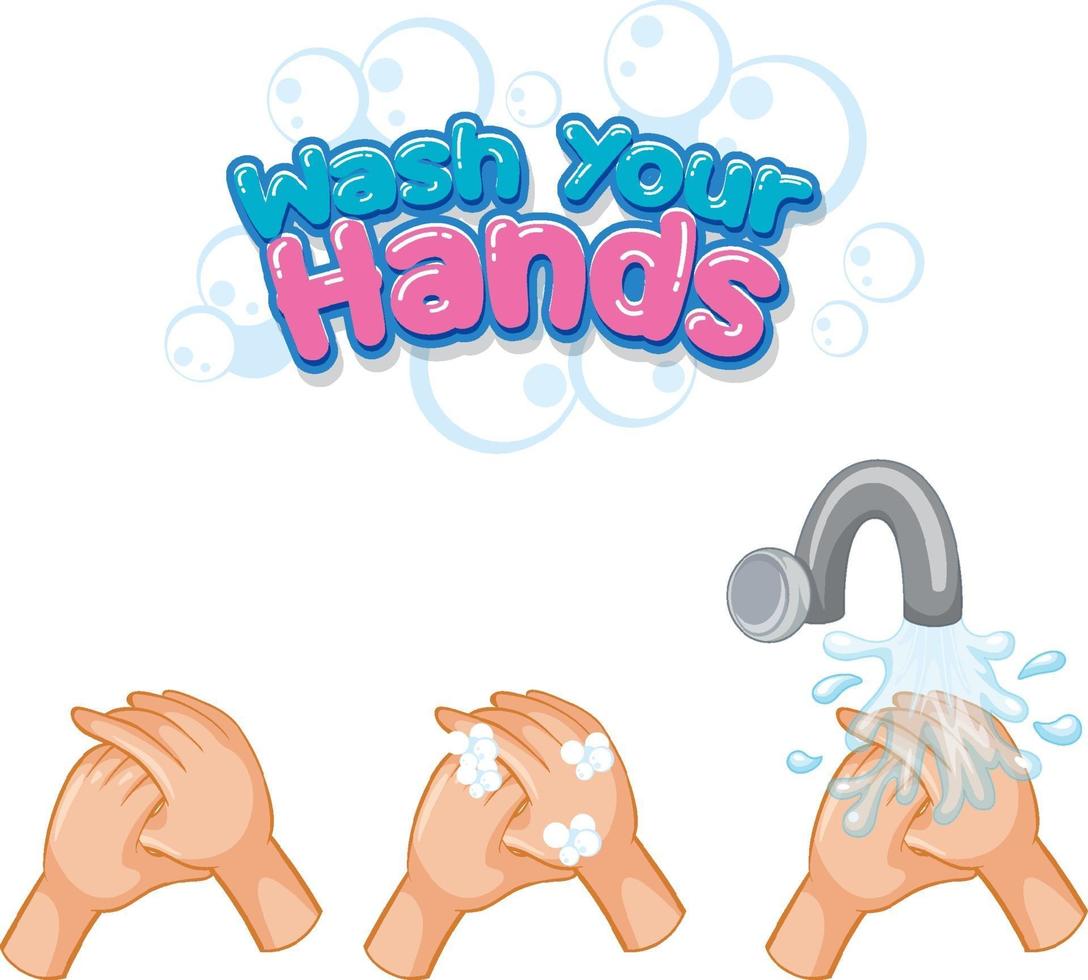 Wash your hands font design with virus spreads from shaking hands vector