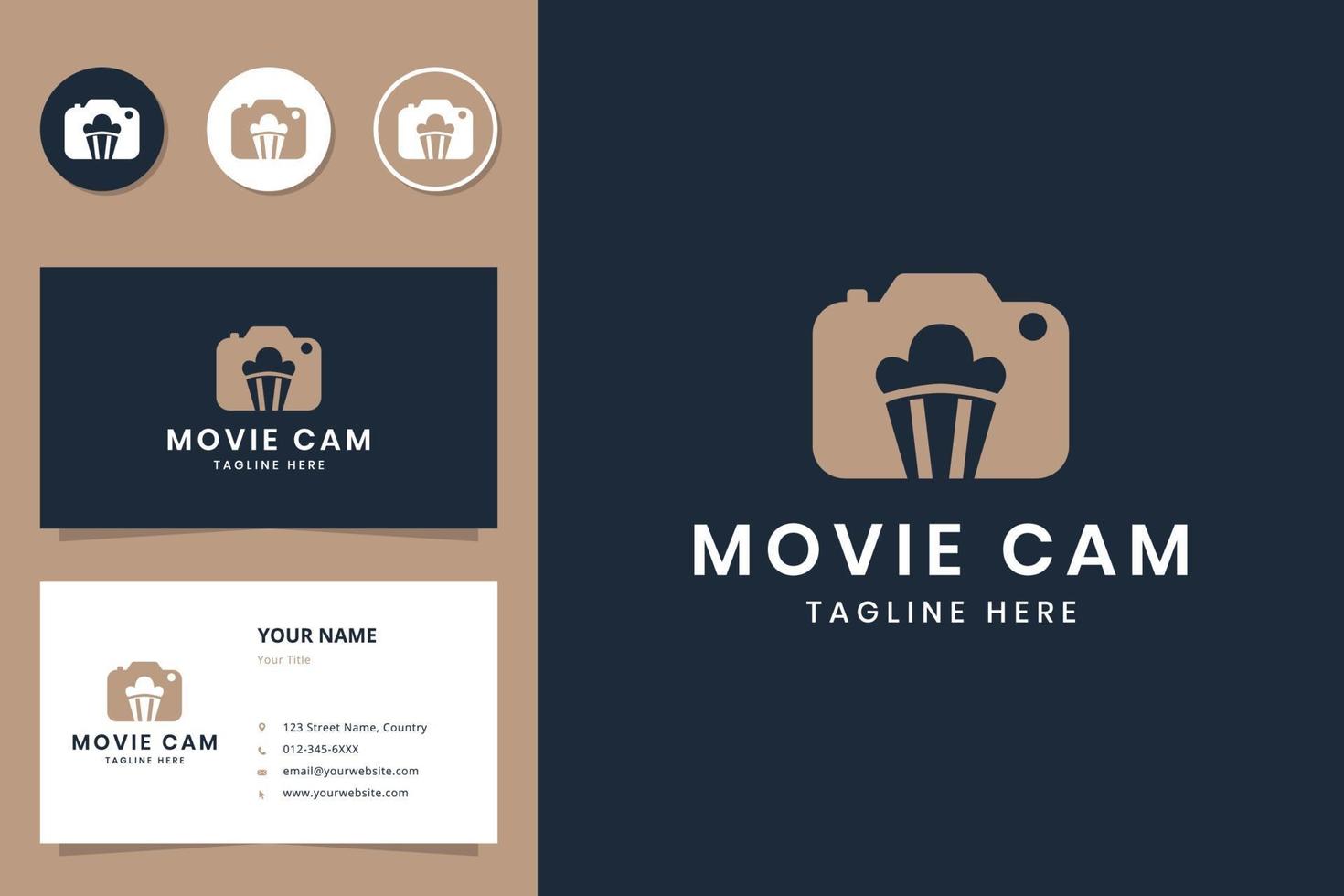 movie camera negative space logo design vector